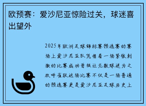 欧预赛：爱沙尼亚惊险过关，球迷喜出望外